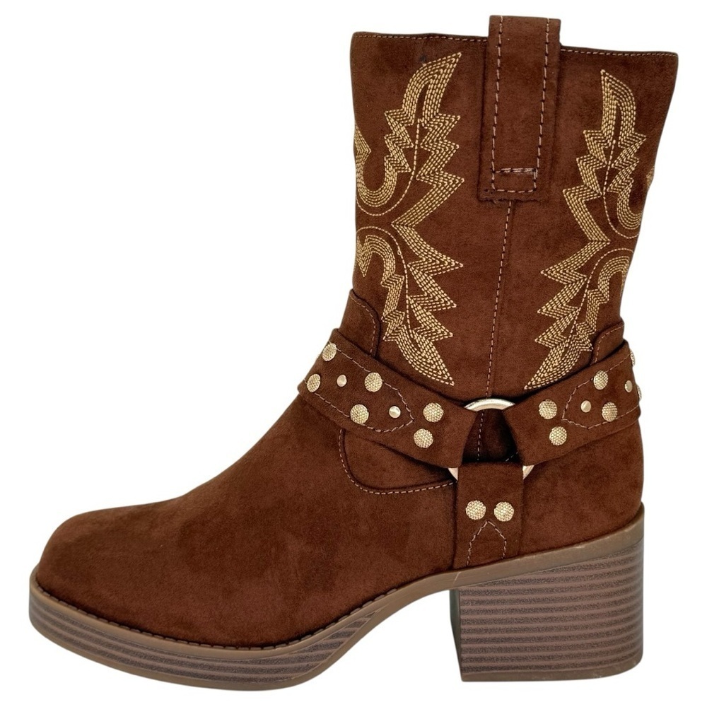 Sun + Stone Norahh Brown Microsuede Embroidered Womens Ankle Boots Size 8M - Picture 3 of 15